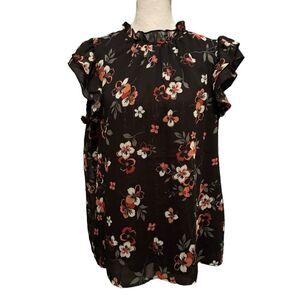 Como Blu Women’s Top Size L Short Ruffle Sleeve Floral​